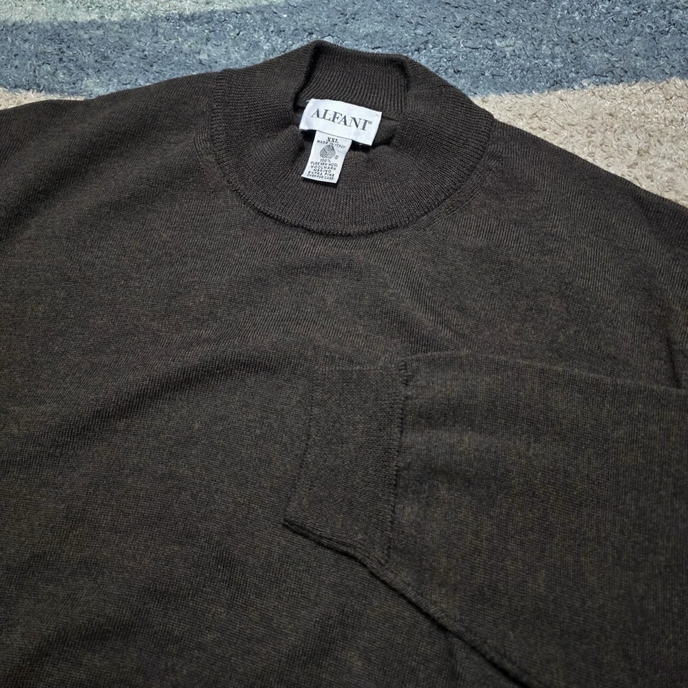 Alfani Italy 100% Merino Wool Polo Sweater XXL Brown Knit Pullover